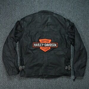 Harley Davidson Jacket Womens Large Black Leather Motorcycle Zip Sleeves